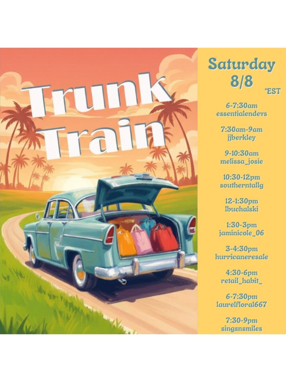 Sat, 8/8 Trunk Train πβοΈ Fresh Air & Fresh Finds π₯°βοΈ - Picture 1 of 2